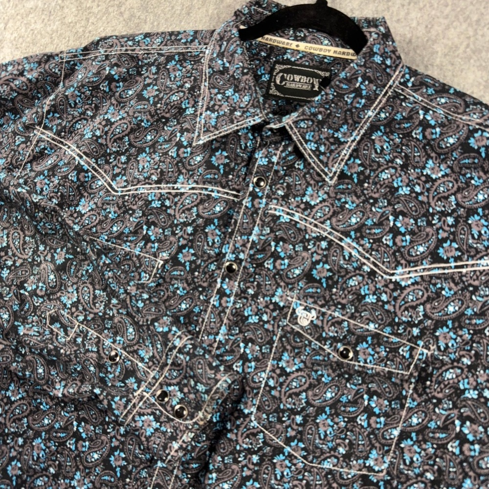 Cowboy Hardware Mens XL Blue Paisley Floral Western Snap Long Sleeve Shirt